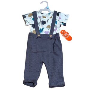 NWT Wonder Nation Baby Boy 3-6M 2-Piece Outfit Set Animal AOP Shirt & Suspenders
